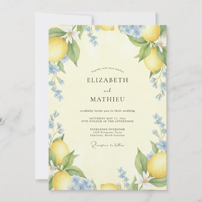 Invitation Mariage Citron Eucalyptus Jaune Pâle (Devant)