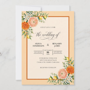 Invitation Mariage Citron Eucalyptus Pêche