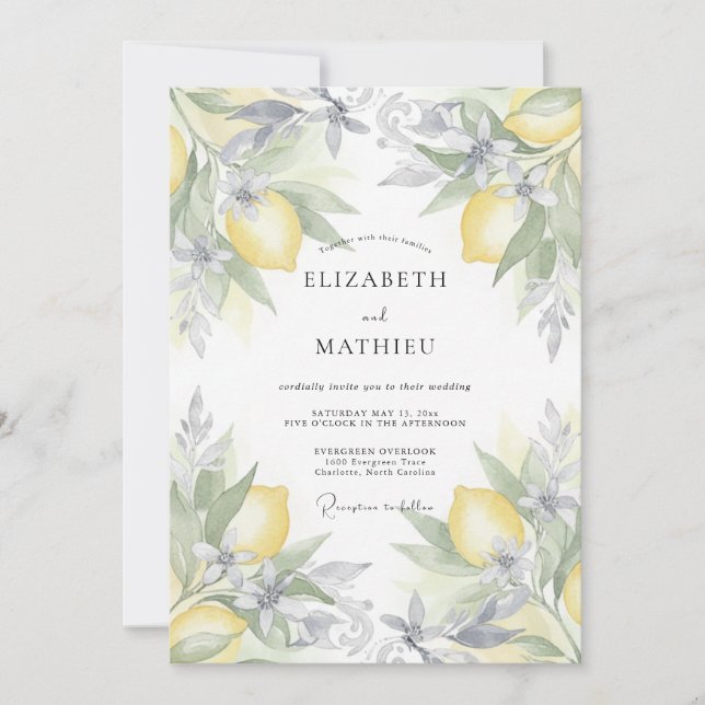 Invitation Mariage Citron Feuille d'Argent (Devant)