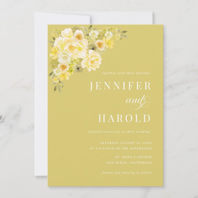 Invitation Mariage Citron & Floral Vert Tout en Un (Devant)
