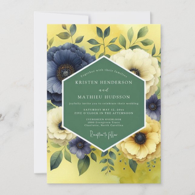 Invitation Mariage Citron Indigo Bloom (Devant)