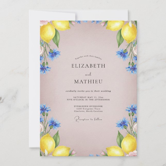 Invitation Mariage Citron Jaune Eucalyptus (Devant)