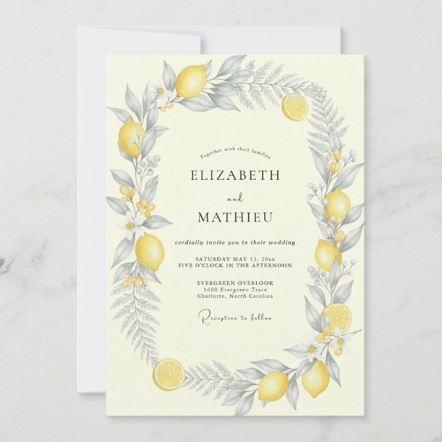 Invitation Mariage Citron Jaune Eucalyptus Muted (Devant)