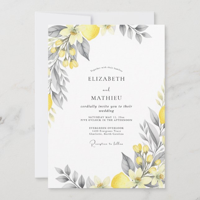 Invitation Mariage Citron Jaune Gris Zesty (Devant)