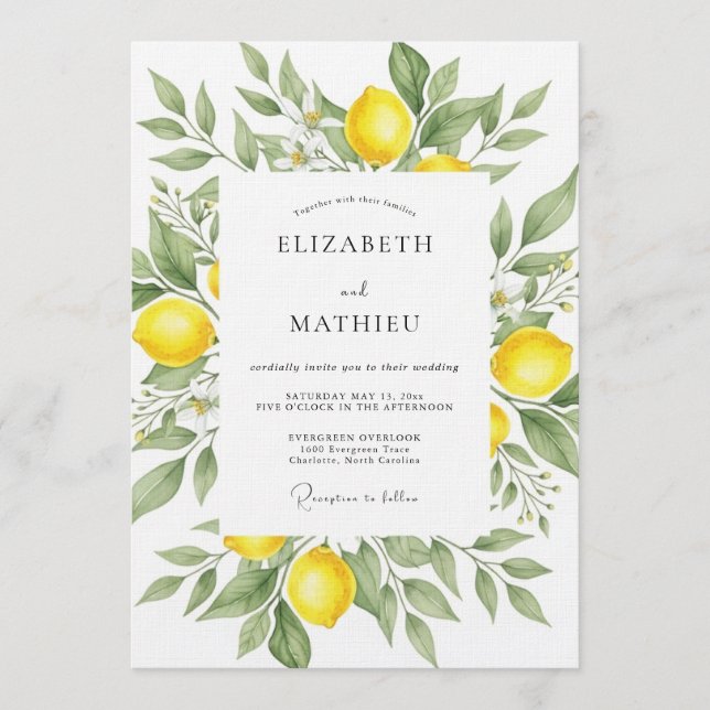 Invitation Mariage Citron Jaune Verdoyant (Devant)