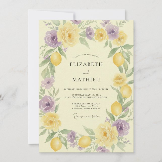 Invitation Mariage Citron Lavande Eucalyptus Assourdi (Devant)