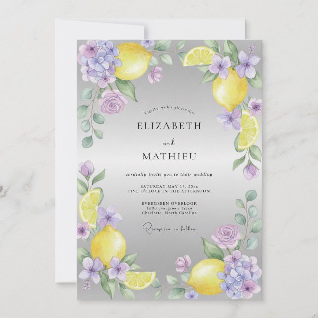 Invitation Mariage Citron Lilas Eucalyptus (Devant)