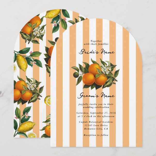 Invitation Mariage Citron Oranges Méditerranéen Italien (Devant / Derrière)