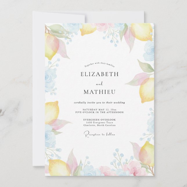 Invitation Mariage Citron Pâle Eucalyptus (Devant)