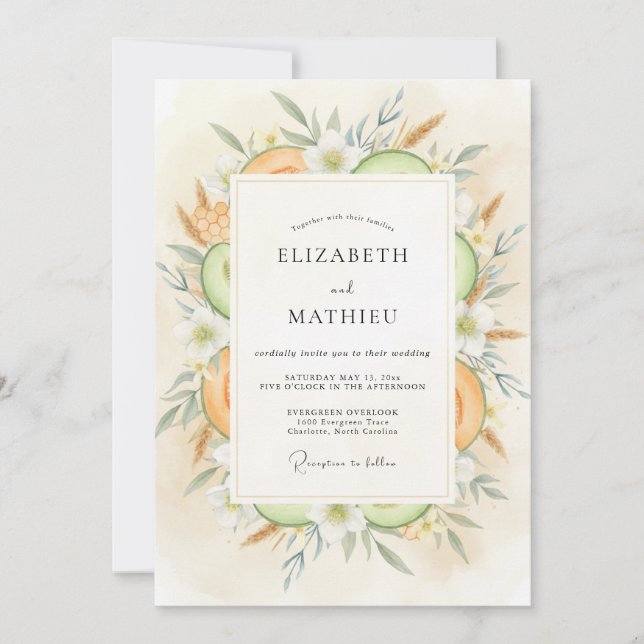 Invitation Mariage Citron Pâle Jaune Eucalyptus Doux (Devant)