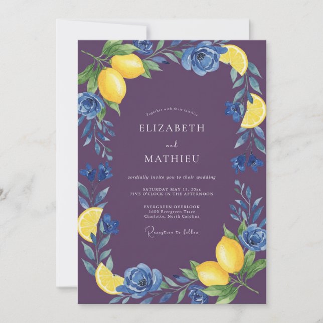 Invitation Mariage Citron Prune Eucalyptus (Devant)