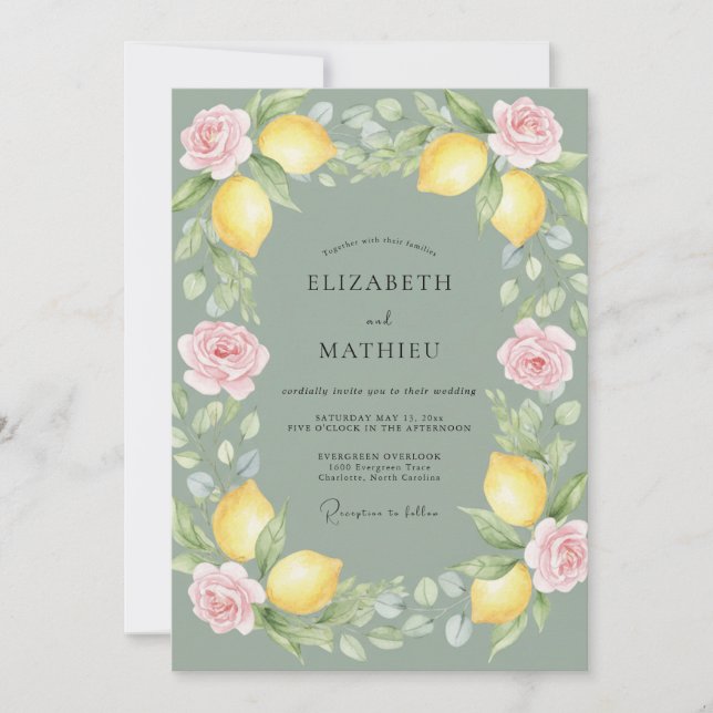 Invitation Mariage Citron Sage Eucalyptus Citron Muté (Devant)