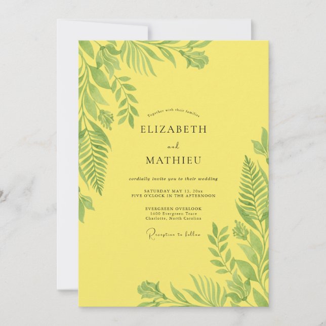 Invitation Mariage Citron Tropical Palmier Eucalyptus (Devant)