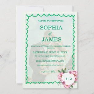 Invitation Mariage Citron Vert Fantaisiste & Fleurs