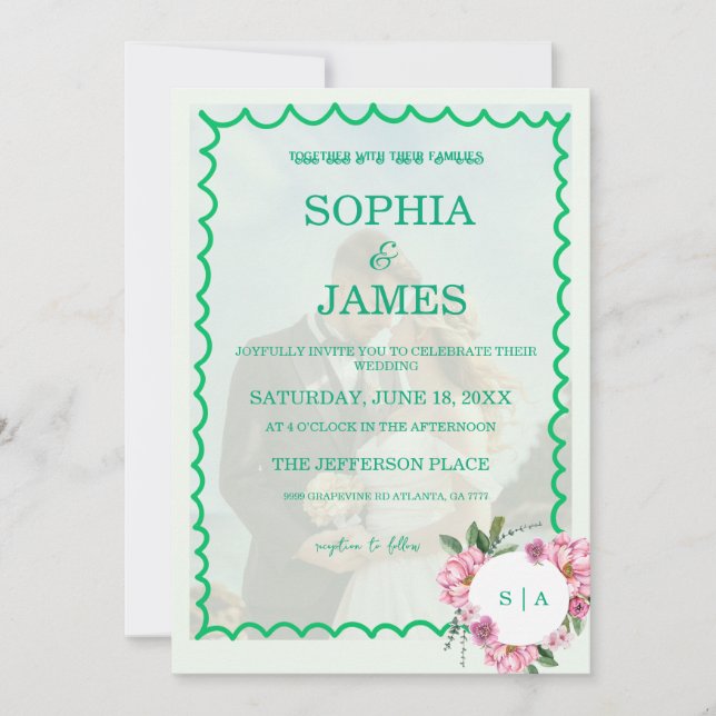 Invitation Mariage Citron Vert Fantaisiste & Fleurs  (Devant)