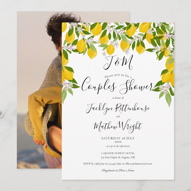 Invitation Mariage Citrons Monogramme Couple Shower Photo (Devant / Derrière)