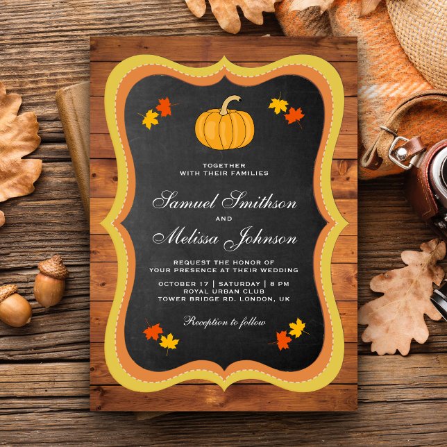 Invitation Mariage Citrouille Ardoise Bois Rustique Automne (Créateur téléchargé)