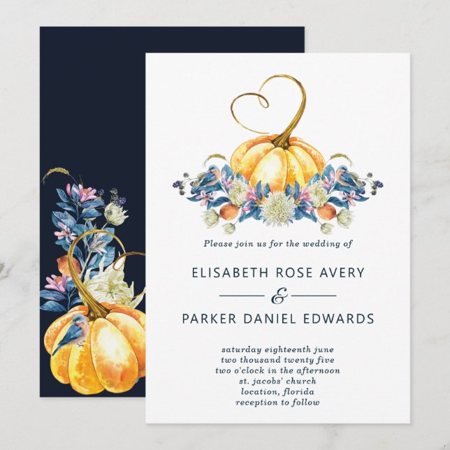Invitation Mariage Citrouille automne (Devant / Derrière)