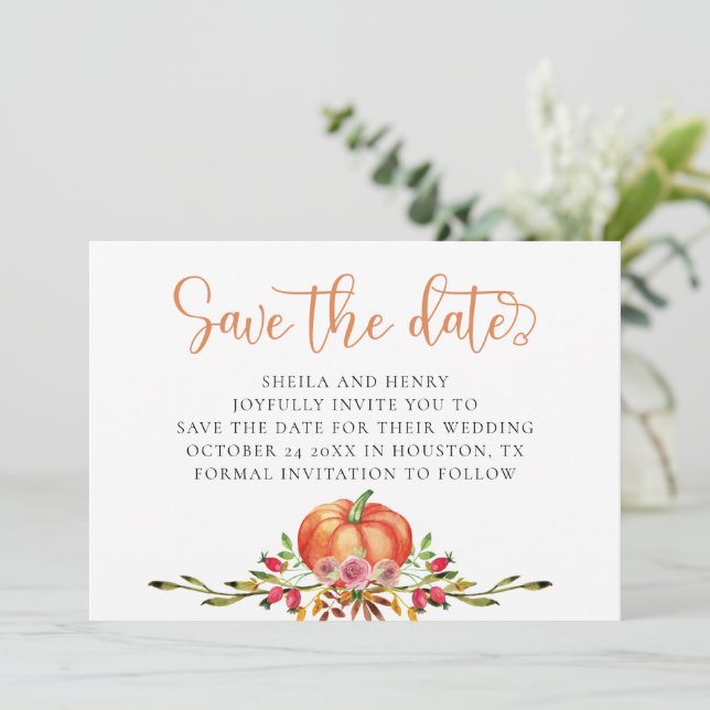 Invitation Mariage citrouille automne enregistrer la date (Debout devant)