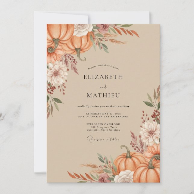Invitation Mariage Citrouille Eucalyptus Orange Brûlé (Devant)