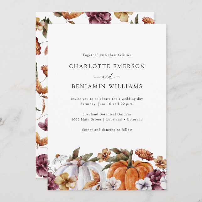 Invitation Mariage Citrouille floral (Devant / Derrière)