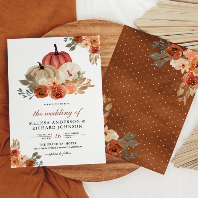 Invitation Mariage Citrouille Floral Orange Brûlé Terne (Créateur téléchargé)