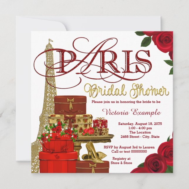 Invitation Mariage civil à Paris Rouge et Or (Devant)