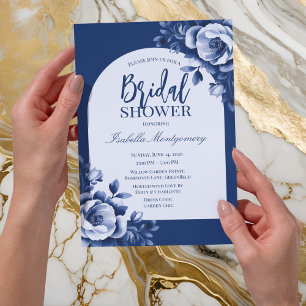 Invitation Mariage civil Blue Chinoiserie Floral Coin