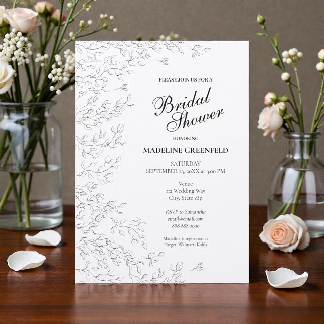 Invitation Mariage civil de printemps en noir et blanc avec f (Créateur téléchargé)