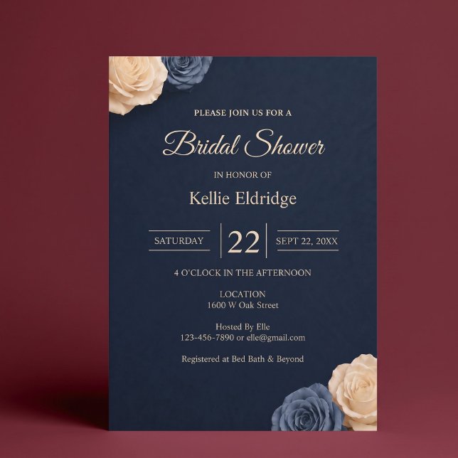 Invitation Mariage civil de Rose Bleu Marine (Créateur téléchargé)
