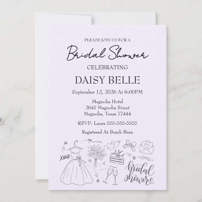 Invitation Mariage civil dessiné à la main (Devant)