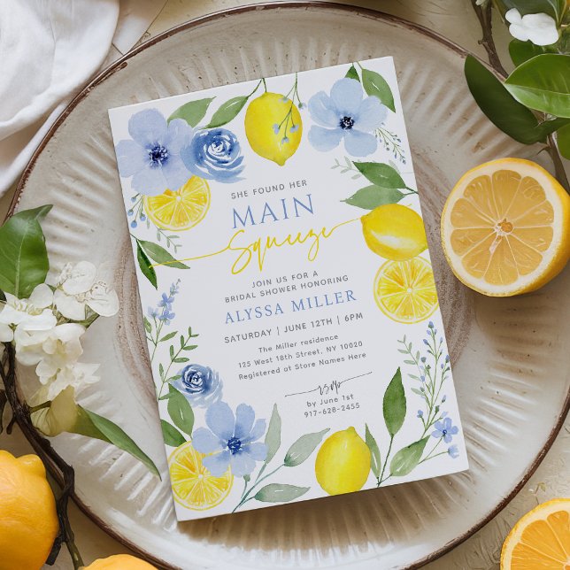 Invitation Mariage civil Fleur Bleue Citron Main Squeeze (Créateur téléchargé)