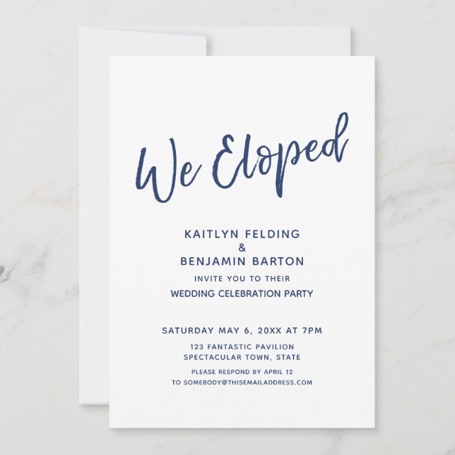 Invitation Mariage civil moderne réception uniquement Navy We (Devant)