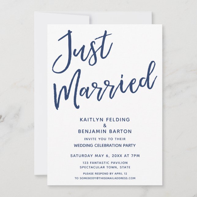 Invitation Mariage civil réception seulement, moderne, Navy (Devant)