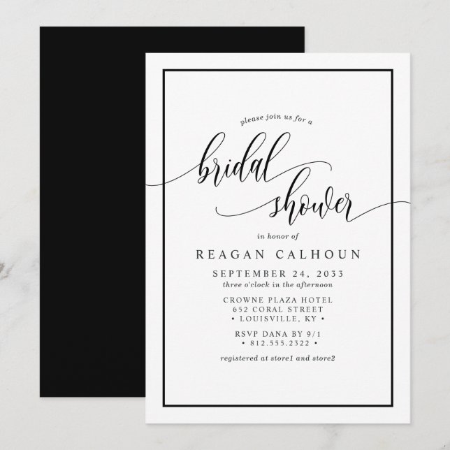 Invitation Mariage civilité écriture calligraphique noir et b (Devant / Derrière)