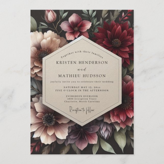 Invitation Mariage Claret Opulent Flora (Devant)