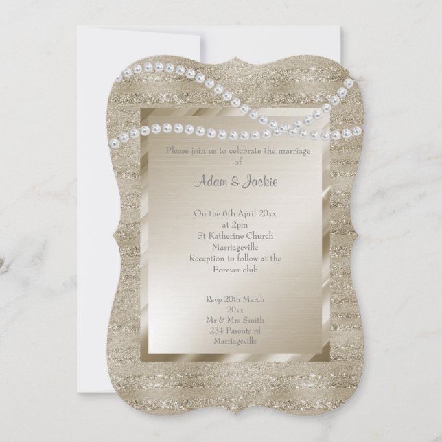 Invitation Mariage CLASSÉ ÉLÉGANT de la perle d'or de bronze (Devant)