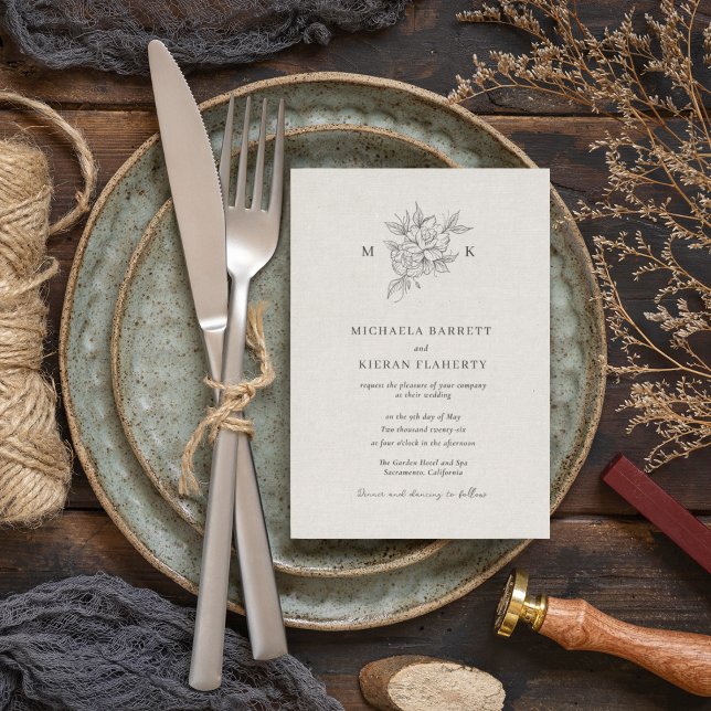 Invitation Mariage classique à monogramme botanique (Créateur téléchargé)