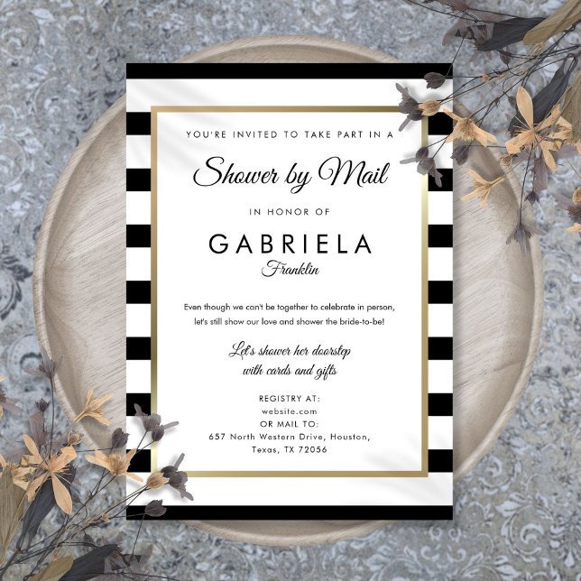 Invitation Mariage Classique à Rayures par Courrier à Longue  (Classic Stripe Bridal Shower By Mail Long Distance Invitation)
