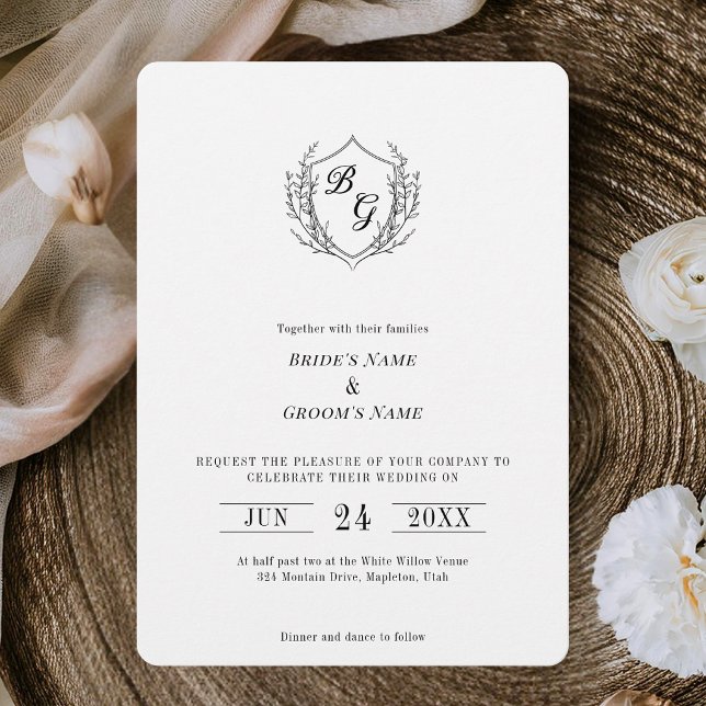 Invitation Mariage classique à trait fin avec monogramme de C (Créateur téléchargé)