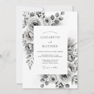 Invitation Mariage Classique Aquarelle Gris Charbon