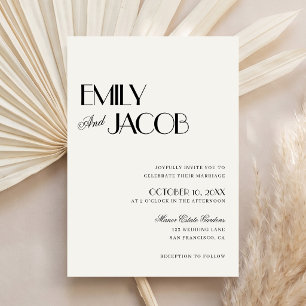 Invitation Mariage Classique Art Déco Argenté Noir et Ivoire
