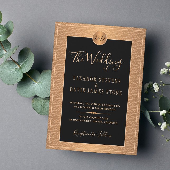 Invitation Mariage classique Art déco glam or noir (Créateur téléchargé)