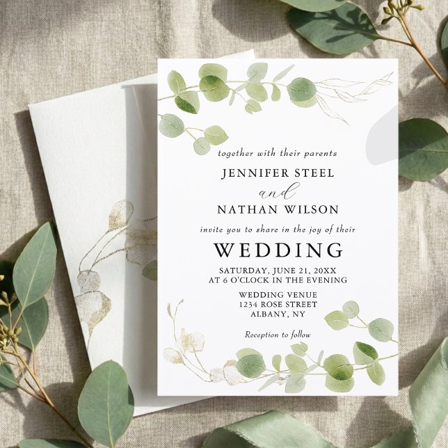 Invitation Mariage Classique au Feuillage de Eucalyptus Vert  (Créateur téléchargé)