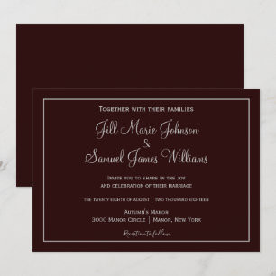 Invitation Mariage Classique au Prune et Gris Foncé