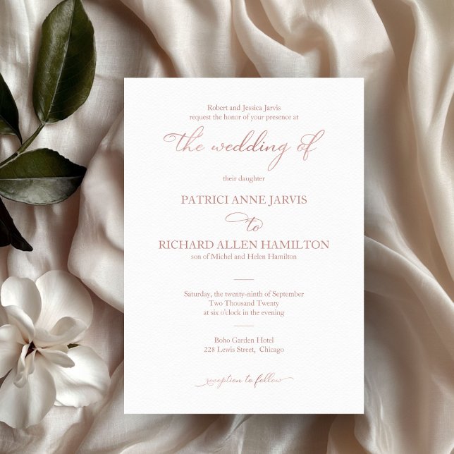Invitation Mariage Classique au Script Rose Doré Délicat (Créateur téléchargé)