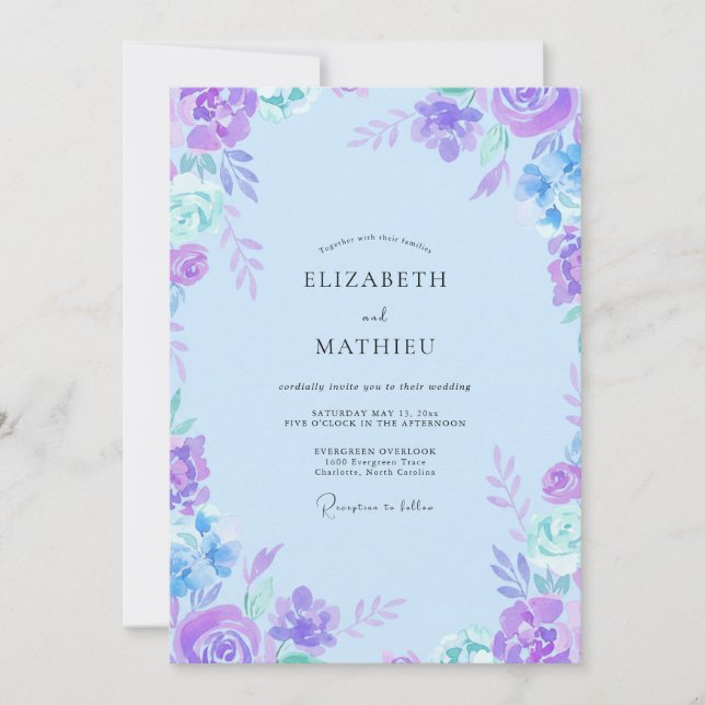 Invitation Mariage Classique aux Feuilles de Violette Pervenc (Devant)