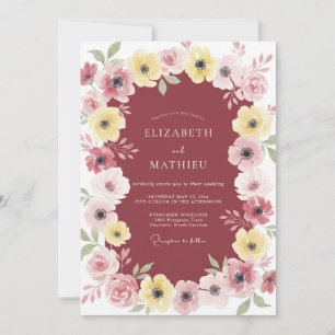 Invitation Mariage classique aux fleurs sauvages marron et ja