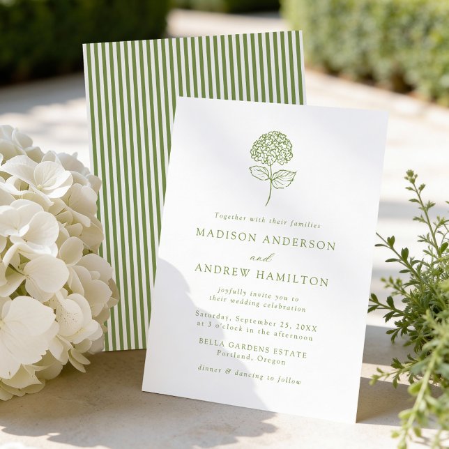 Invitation Mariage classique aux hortensias vert olive (Créateur téléchargé)
