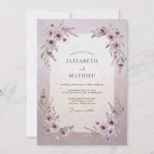 Invitation Mariage Classique aux Pivoines Mauve Poussiéreux